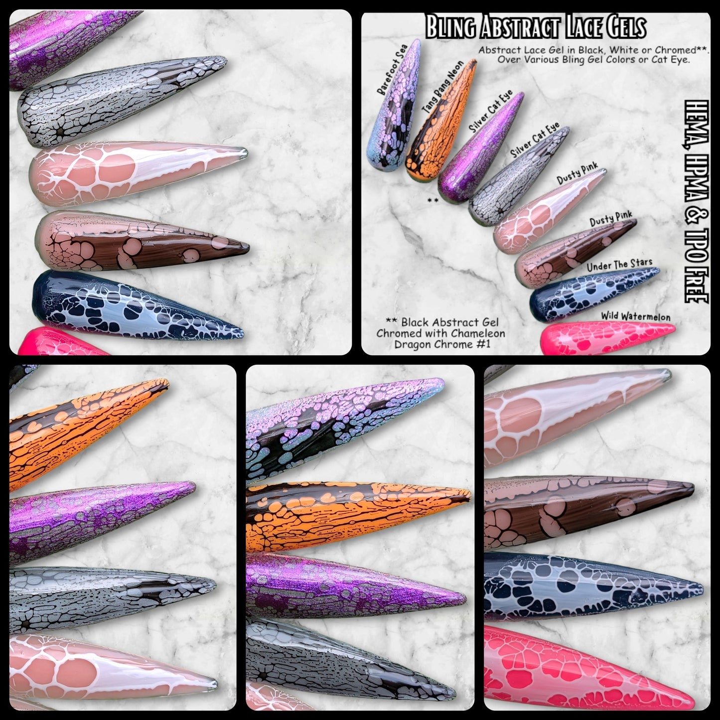 Abstract Lace Gels - Black or White - Clear Base - 2 Part System - HEMA, HPMA, TPO Free