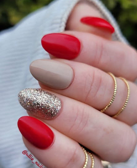 ULTRA Ferrari Red Solid Color Gel - Original Mocha Cream Solid Color & Gold Glitz Glitter Gels - HEMA, HPMA, TPO Free