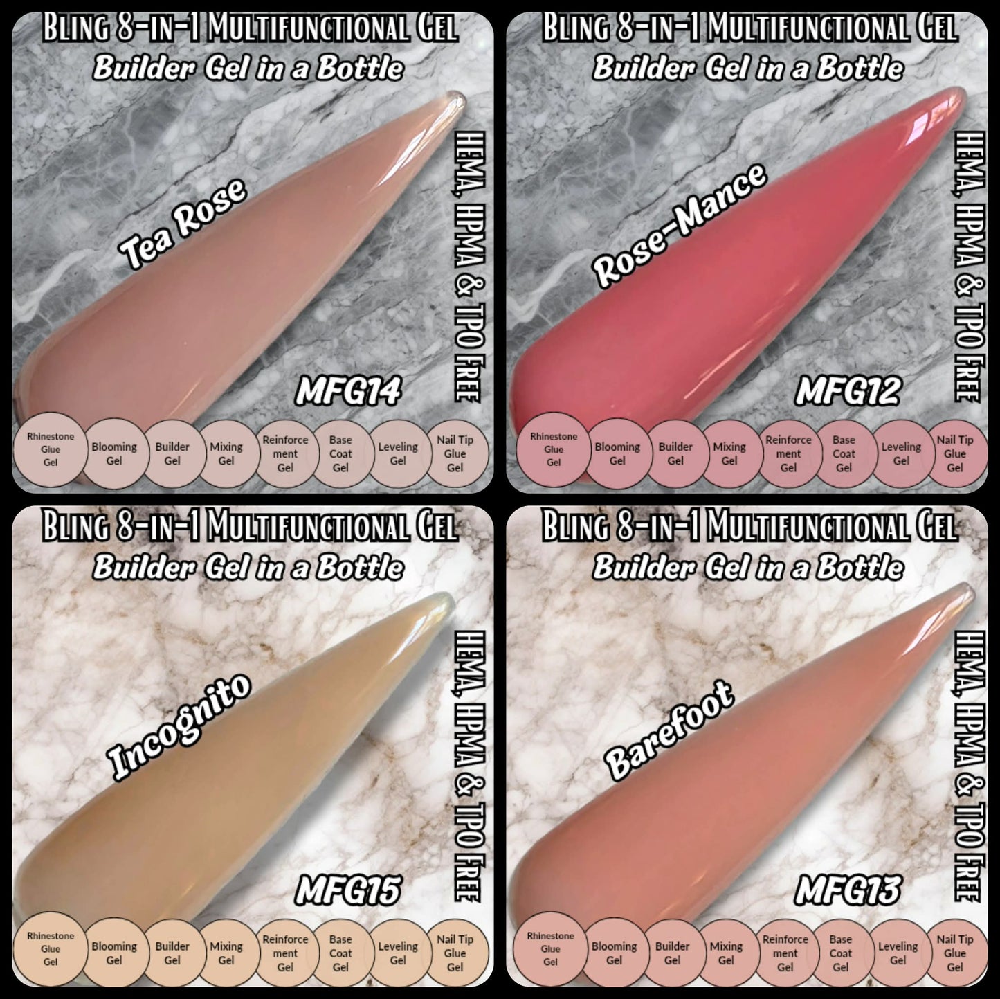 8 in 1 Rose-Mance Multi Functional Color Builder Gel - MFG12 - HEMA, HPMA, TPO Free