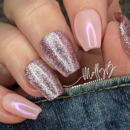 ULTRA Skinny Dip Solid, Cotton Candy Platinum Fine Glitter Gel Mani with Aurora Mermaid #1 Chrome - HEMA HPMA TPO Free