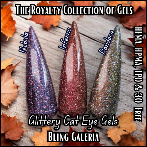 Royalty Glitter Cat Eye Gels - Nebula, Inferno, Pandora - HEMA, HPMA, TPO Free