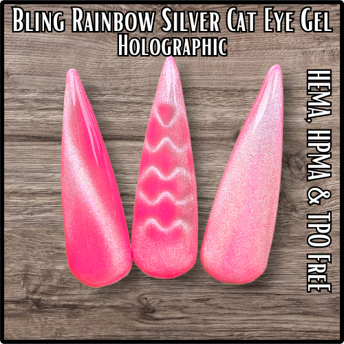 Pixie Rubber Base Gel With Rainbow Laser Cat Eye Overlay Gel Mani - HEMA, HPMA, TPO Free