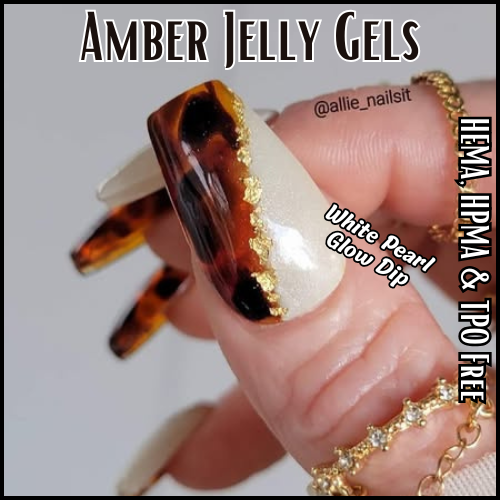 Amber Tortoiseshell Coffee Jelly Gels & White Pearl Glow Dip Duo - Fall Colors - HEMA, HPMA, TPO Free
