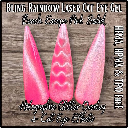 Taupe-Less Beach Rubber Base Gel With Rainbow Silver Cat Eye Overlay Gel Polish Mani - HEMA, HPMA, TPO Free
