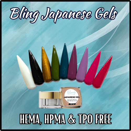Japanese Gels - #1 White, #2 Black, #3 Gold, #4 Green, #5 Teal, #6 Purple, #7 Lavender, #8 Fuchsia, #9 Red - HEMA, HPMA, TPO Free