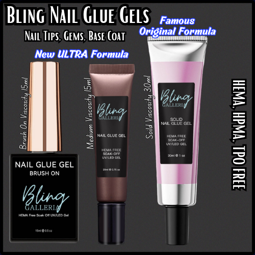 Nail Glue Gels- Solid 30ml Tube,Medium Viscosity 15ml Tube, Brush On 15ml Bottle - HEMA, HPMA, TPO Free