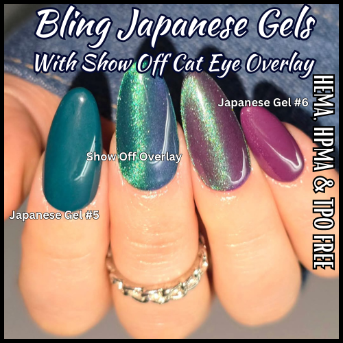 Japanese Gels #5, #6 & Show Off Cat Eye Overlay - HEMA, HPMA, TPO Free