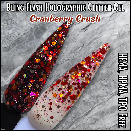 ULTRA Ferrari Red Solid Color Gel - Original Cashmere Solid Color & Cranberry Crush Glitter Gel Mani - HEMA, HPMA, TPO Free