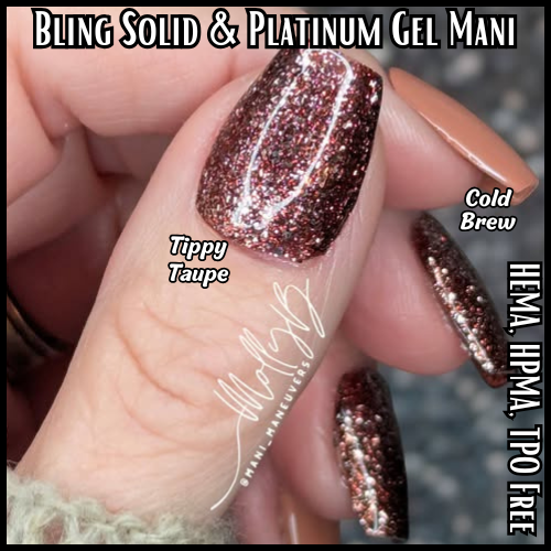 Cold Brew Solid Color & Tippy Taupe Platinum Fine Glitter Gel Mani - HEMA HPMA TPO Free