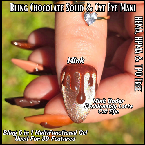 Chocolate Mani with Mink & Cold Brew Solid Gels, Fashionably Latte Cat Eye, Espresson Martini Cat Eye, 6 in 1 Clear Multifunctional Gel for 3D Features - HEMA, HPMA, TPO Free