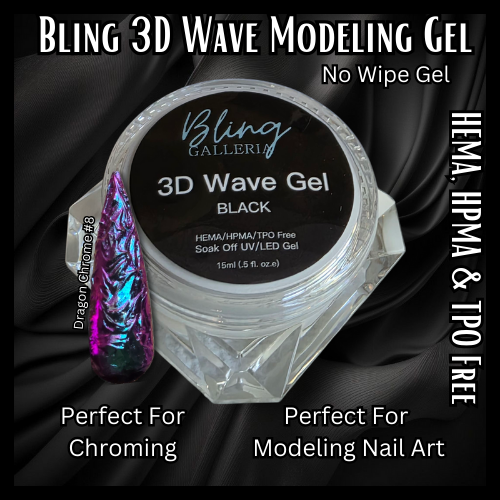 3D Wave Top Coat Gel - Black - No Wipe - 15 ml Jar - HEMA, HPMA, TPO Free
