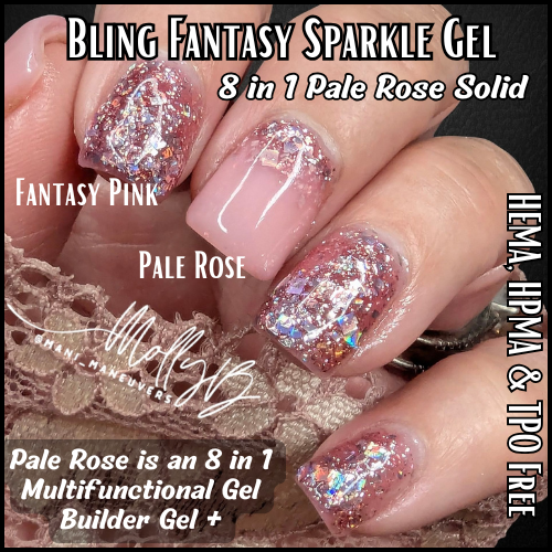 Fantasy Pink Holographic Glitter Gel - Pale Pink Solid Gel - HEMA, HPMA, TPO Free
