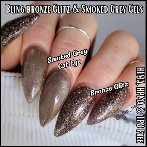 Bronze Glitz Smokey Grey Cat Eye Mani - Holo Micro Glitter Gel - HEMA, HPMA, TPO Free