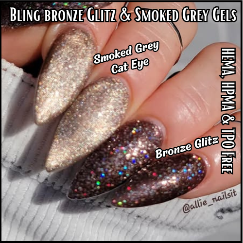 Bronze Glitz Smokey Grey Cat Eye Mani - Holo Micro Glitter Gel - HEMA, HPMA, TPO Free