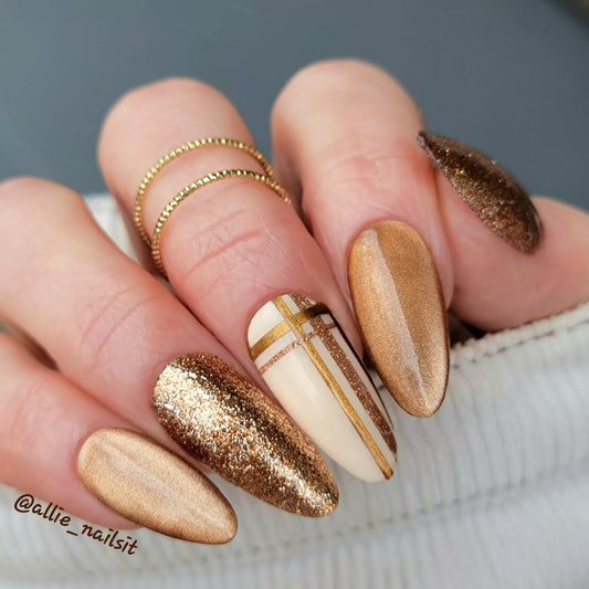 ULTRA Fashionably Latte Cat Eye Gel, Original Prim Solid Gel, Original Copper Fantasy Platinum Glitter Gel Mani - HEMA, HPMA, TPO Free