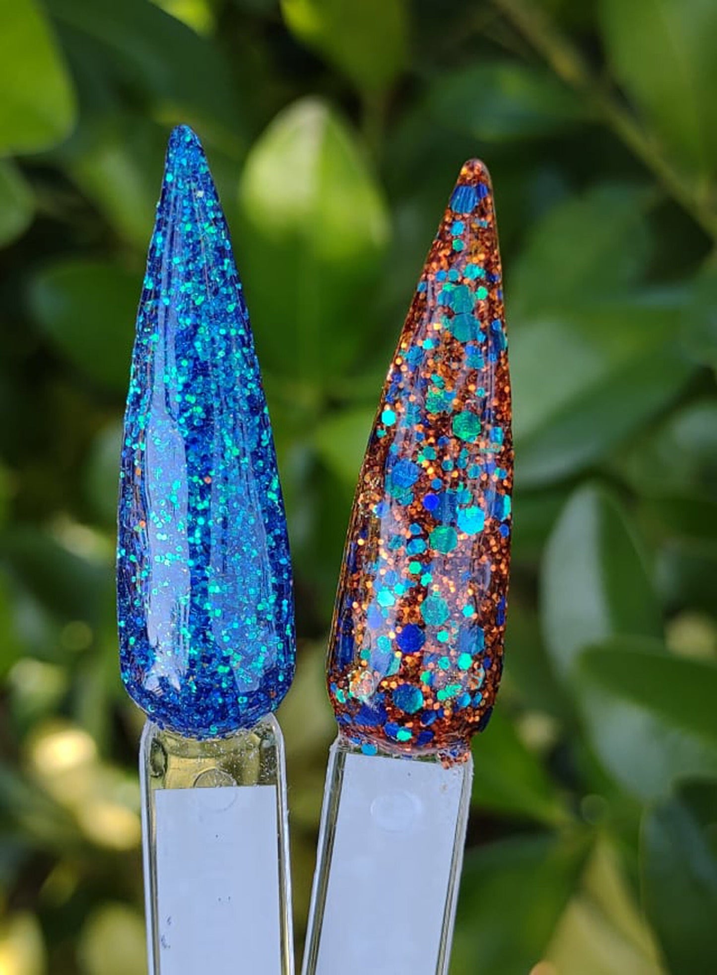 Copper Patina Duo Set - Holographic Blue Green Patina in a Fine Copper Glitter Dip / Acrylic Nail Dip Powder