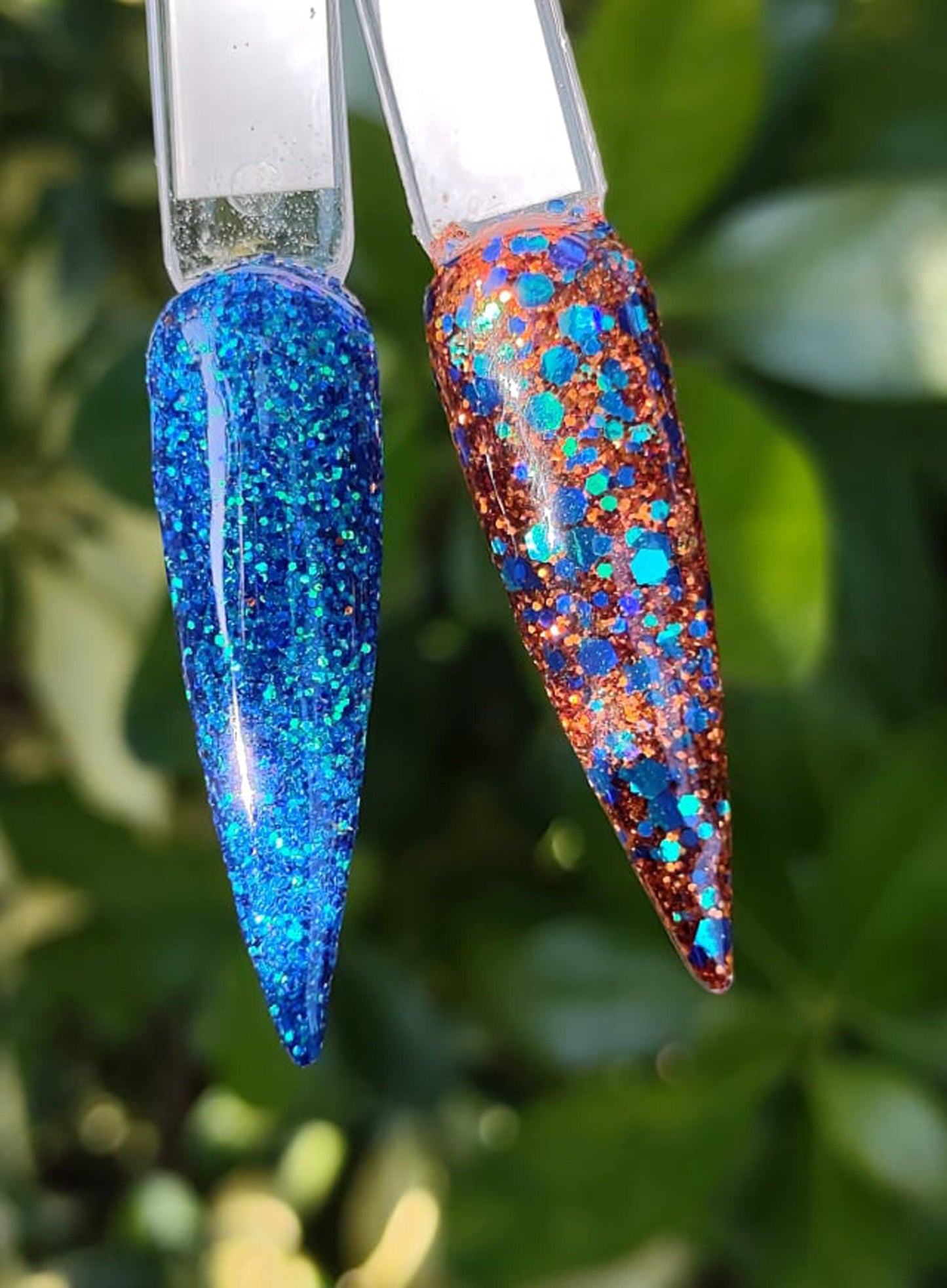 Copper Patina Duo Set - Holographic Blue Green Patina in a Fine Copper Glitter Dip / Acrylic Nail Dip Powder