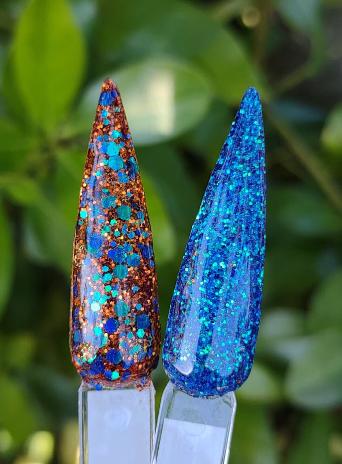Copper Patina Duo Set - Holographic Blue Green Patina in a Fine Copper Glitter Dip / Acrylic Nail Dip Powder