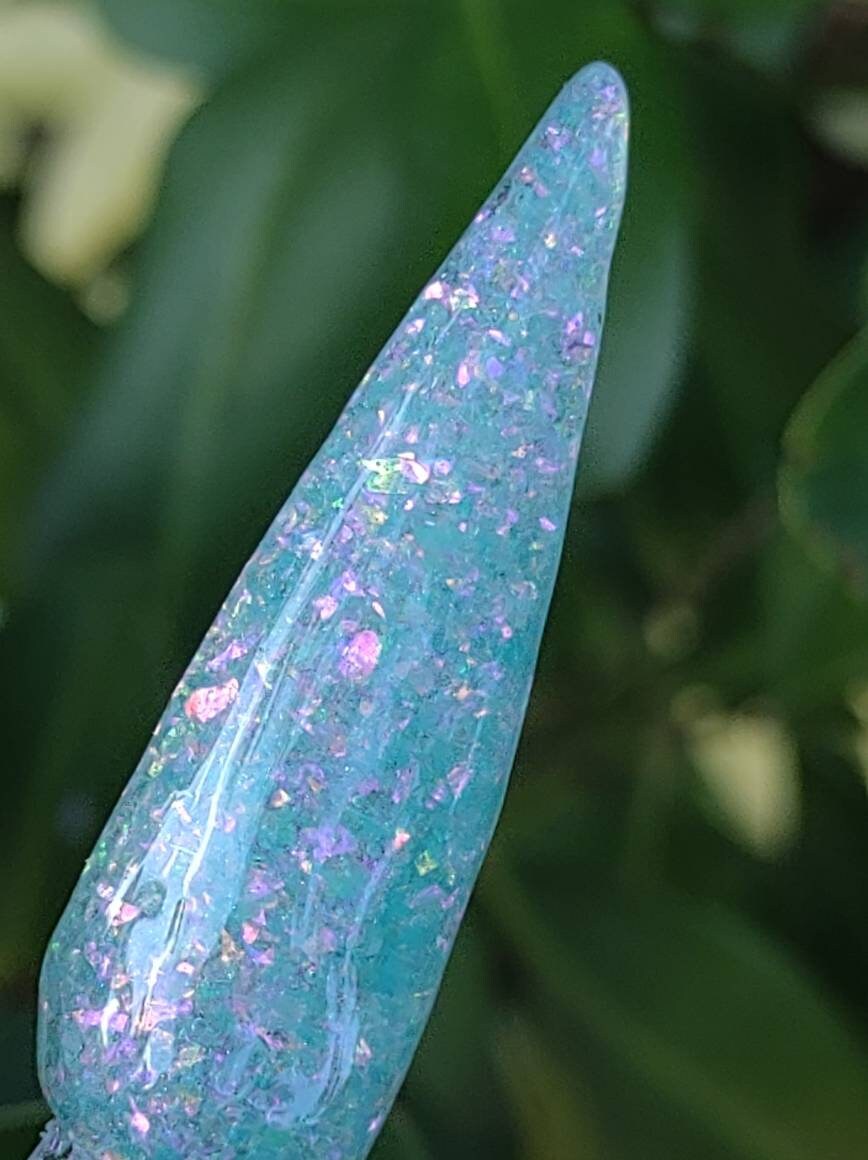 Frozen Blue shards and flakes with Pink Flares / Acrylic Nail Dip Powder