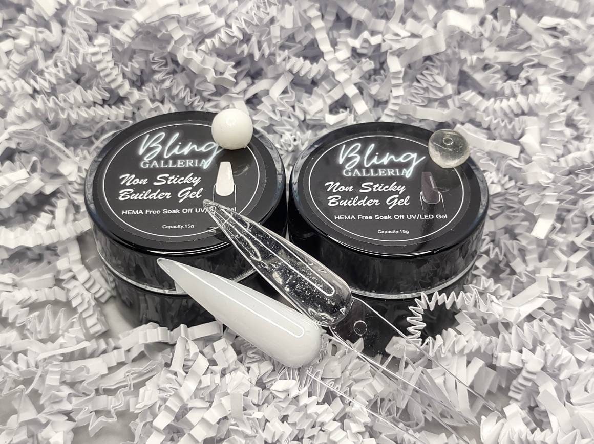 Non-Sticky Builder Gel | HEMA Free UV/LED | 15ml | Soak Off | Clear & Milky White | Gel Nails