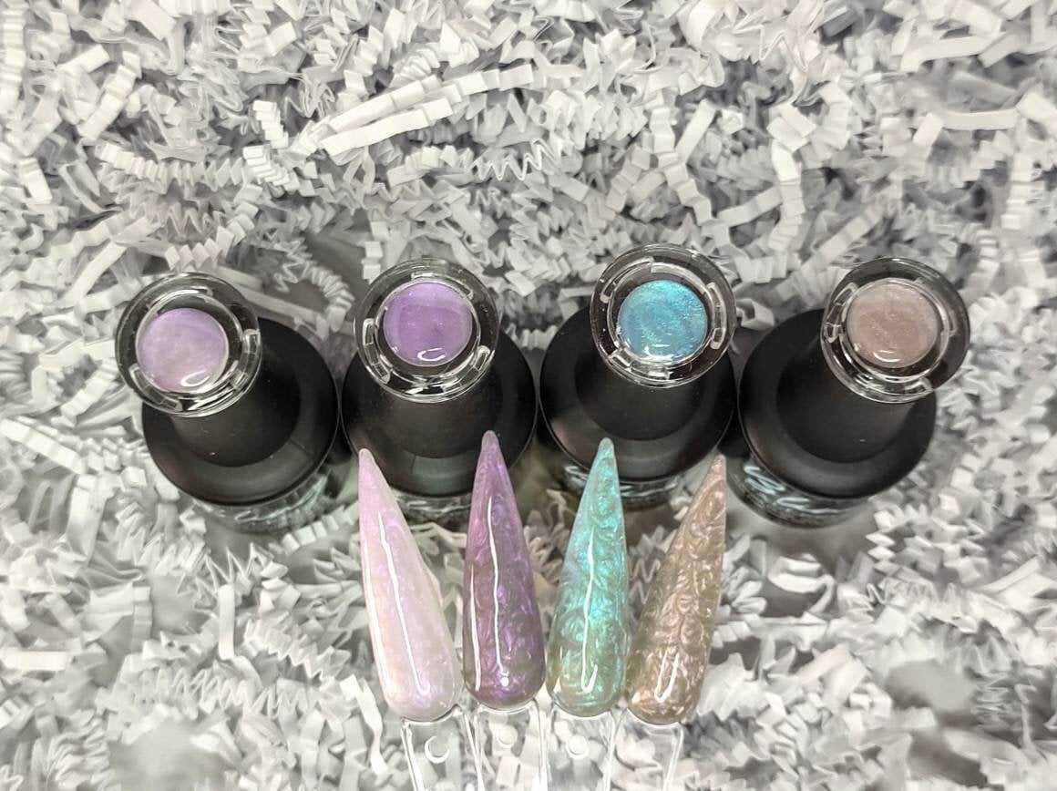 Aurora Gel in Bottle | HEMA Free UV/LED | 15ml | Soak Off | Lavender, Purple, Blue, Taupe | Olinda, Jewele, Trixy, Tybella | Gel Nails