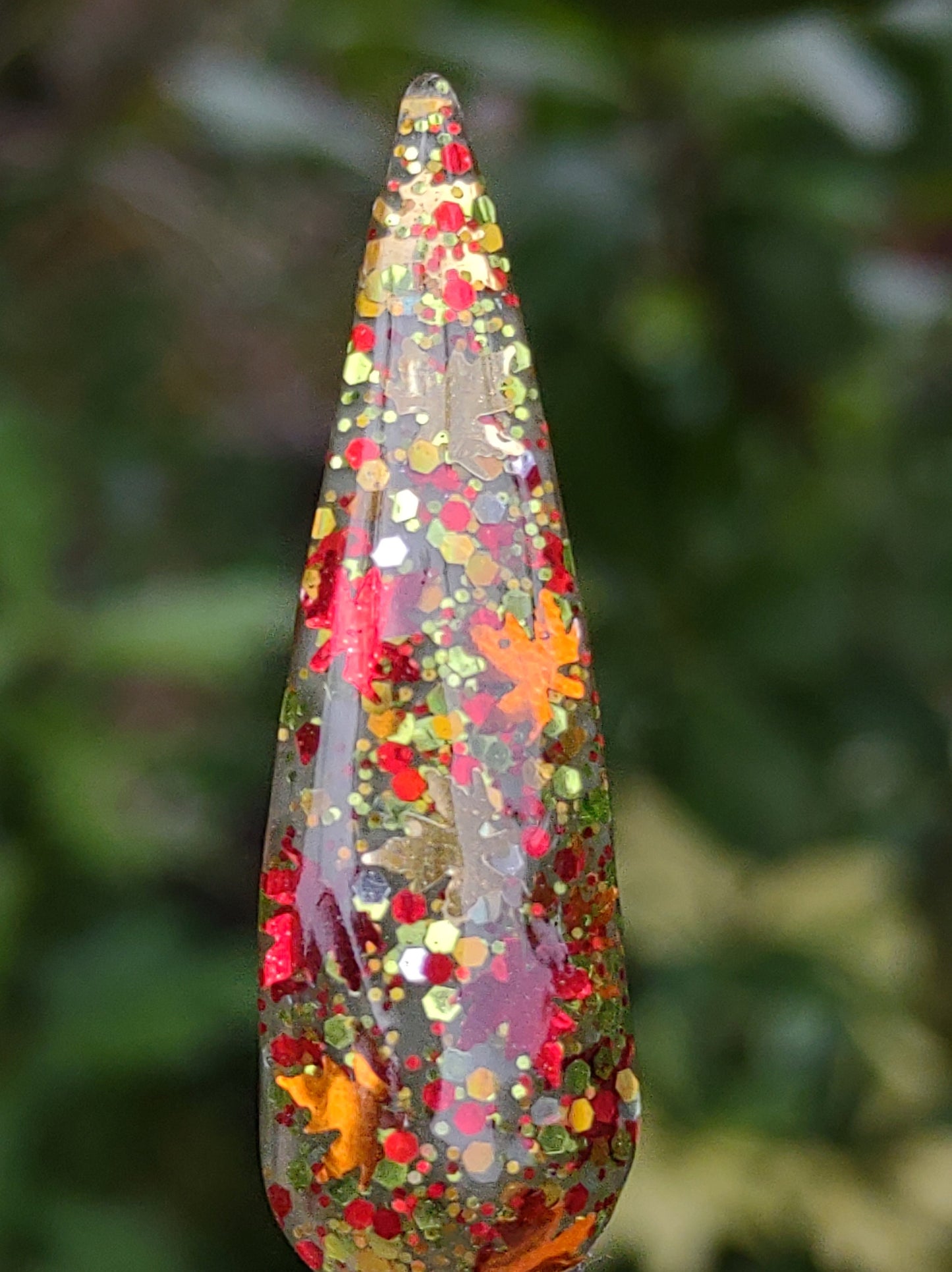 Free Fallin' / Fall Leaves, Red, Green & Gold Holographic Glitter in a Clear Base / Acrylic Nail Dip Powder