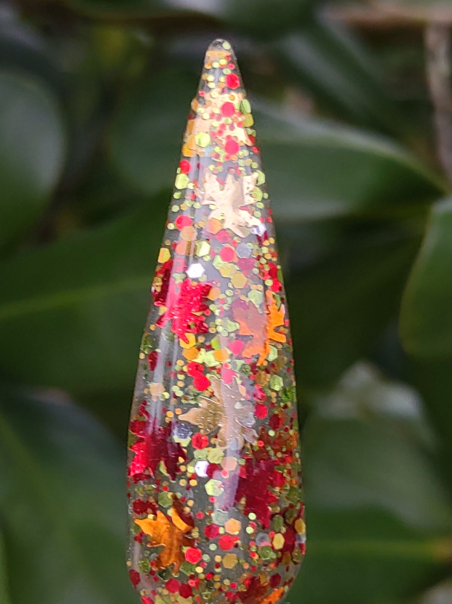 Free Fallin' / Fall Leaves, Red, Green & Gold Holographic Glitter in a Clear Base / Acrylic Nail Dip Powder