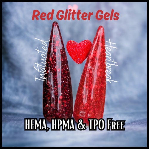 Heartbreak Red Glitter Gel | Bright Red Mix of Glitters | HEMA, HPMA, TPO Free uv/led | 15ml | Gel Nails