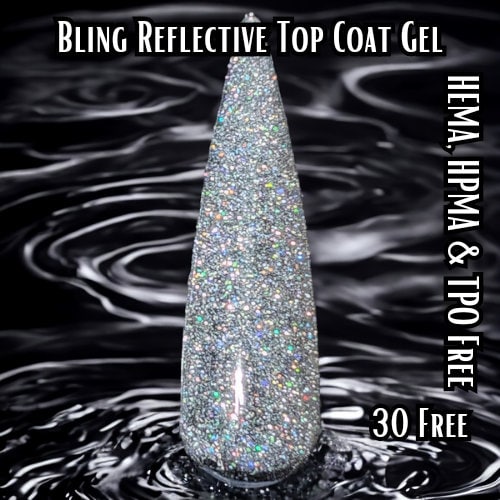 Reflective Halo Gel Top Coat Gel | Silver Holographic Fine Glitter in a Clear Gel Base | HEMA, HPMA, TPO, 30 Free uv/led | 15ml | Soak Off