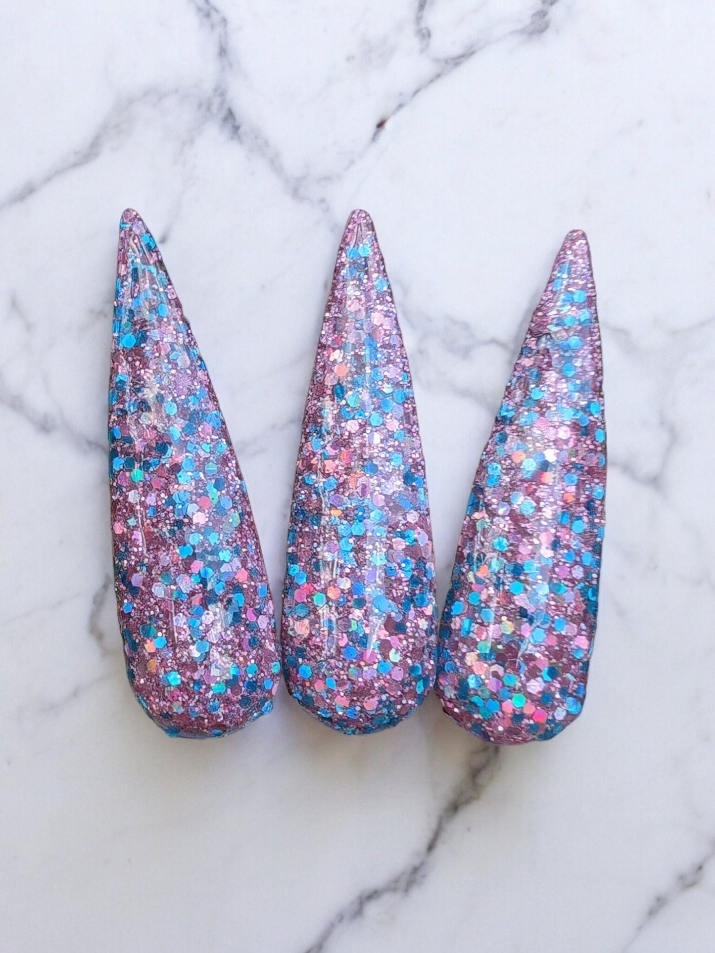 Color My World | Light Blue & Pink Holographic Mid chunky Glitter | Acrylic Nail Dip Powder