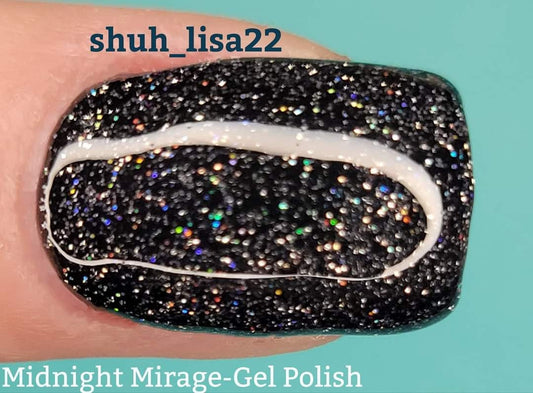 Midnight Mirage Reflective Black Gel | Lights up under Flash | HEMA, HPMA, TPO Free uv/led | 15ml | Soak Off |