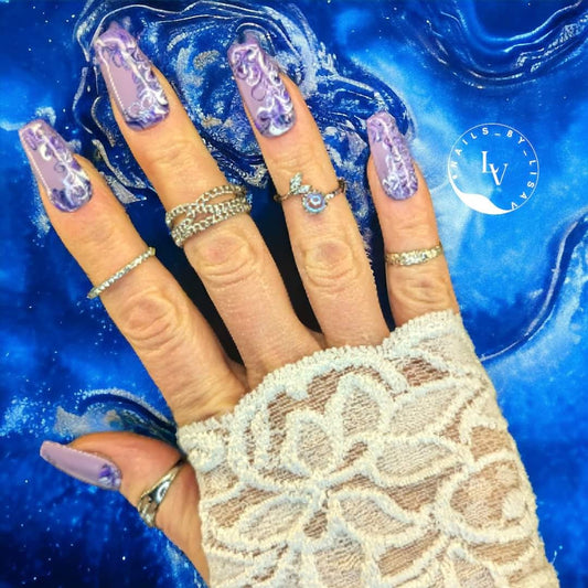 Purple Swirl Gel Mani | Venus, Lavish Lavender, Wine Down, Scandal, Aquarius, Diva | HEMA, HPMA, TPO, 30 Free uv/led | 15ml | Soak Off |