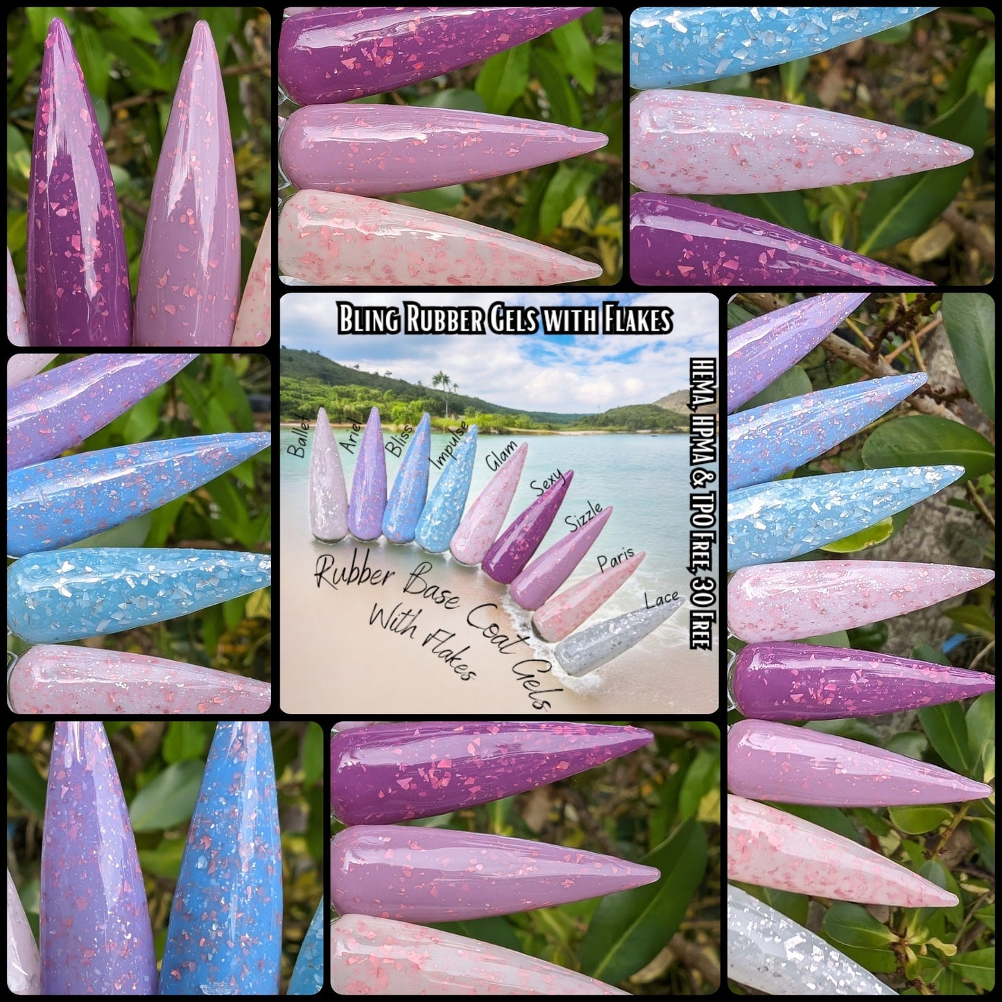 Sexy Rubber Base Gel with Flakes | HEMA, HPMA, TPO, 30 Free uv/led | 15ml | Soak Off |