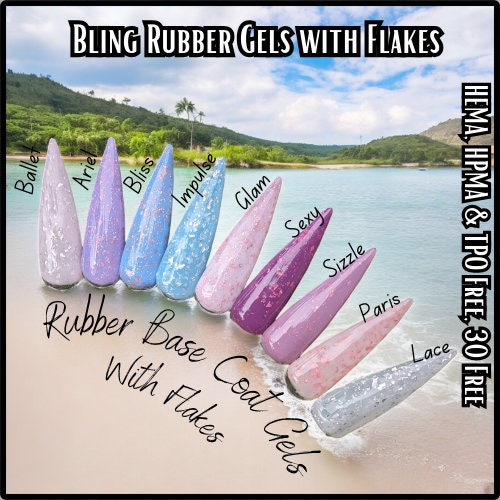 Paris | Rubber Base Gels with Flakes | HEMA, HPMA, TPO, 30 Free uv/led | 15ml | Soak Off |