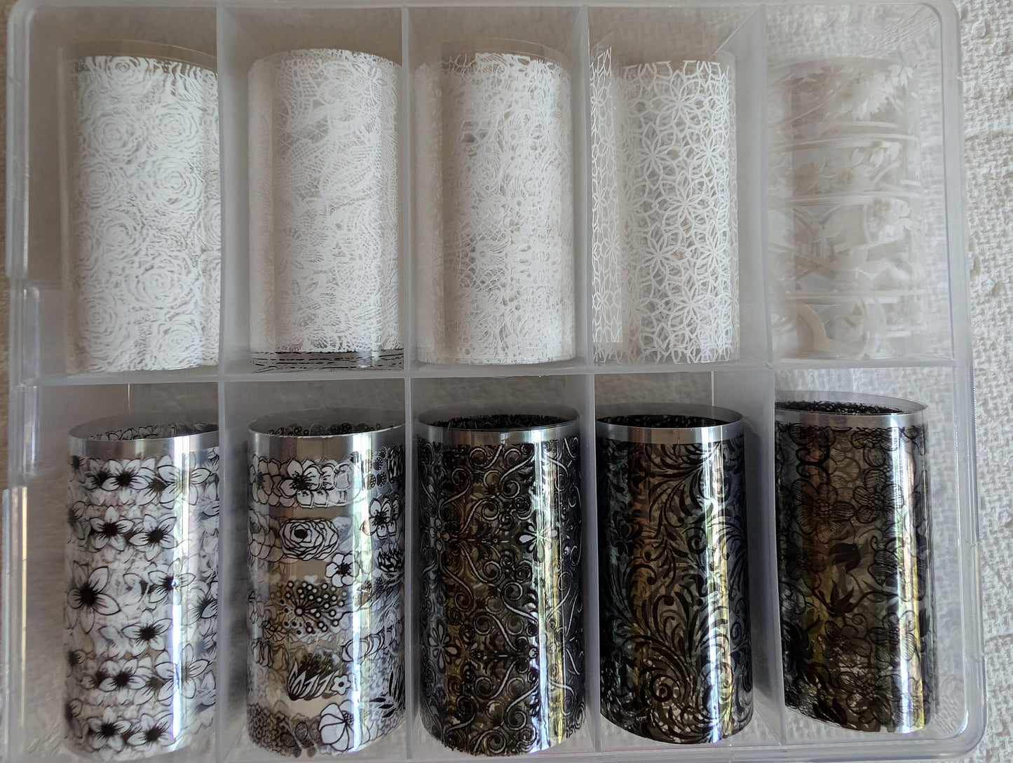 Black & White Transfer Foil Overlay Set #1 | Accent Nails or Entire Mani | Apply Over Bling Gels or Dips | 10 Strips 20in x 1.5in each |