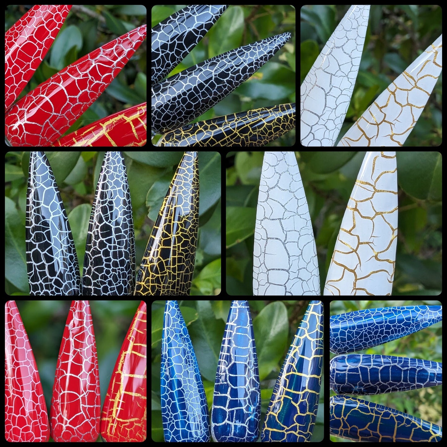 Crackle Gels | White, Black, Red, Blue | Shimmer Gold, Silver Base | White Base | HEMA, HPMA, TPO, 30 Free uv/led | 15ml | Soak Off |