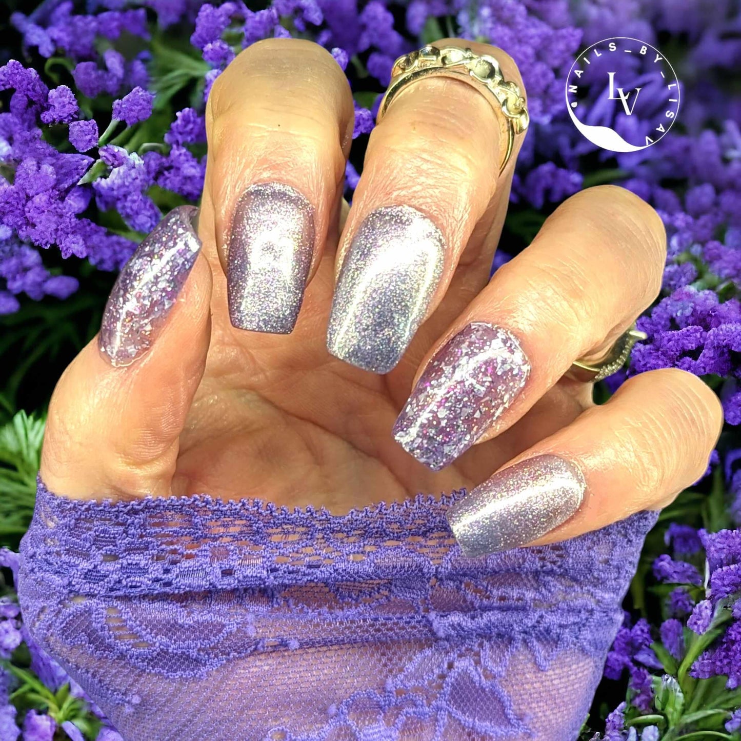Aquarius Mermaid Micro Flake and Purple Craze Flake Glitter Gel Mani | 30 Free | HEMA, HPMA, TPO Free uv/led | 15ml | Soak Off |