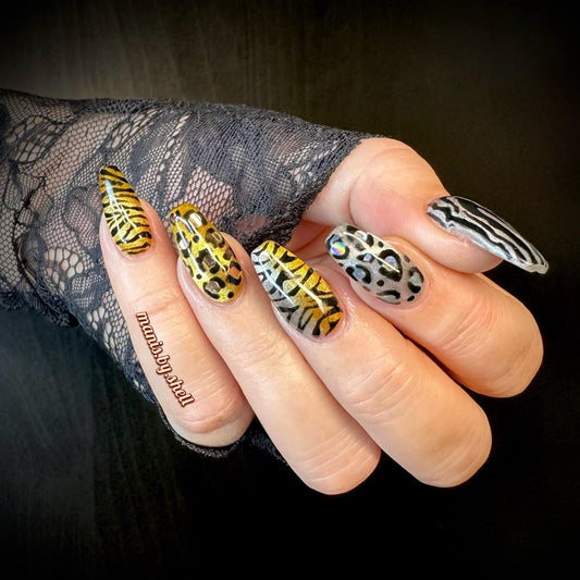 Gold & Silver Animal Print Mani | Cat Eye | Vixen Solid Black Gel Polish | HEMA, HPMA, TPO Free uv/led | 15ml Bottle | Soak Off | Gel Nail