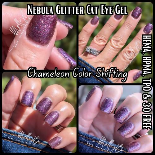Royalty Glitter Cat Eye Gel Polish | Nebula, Inferno, Pandora | Glittery Cat Eye | Intense Sparkle | HEMA, HPMA, TPO, 30 Free uv/led |