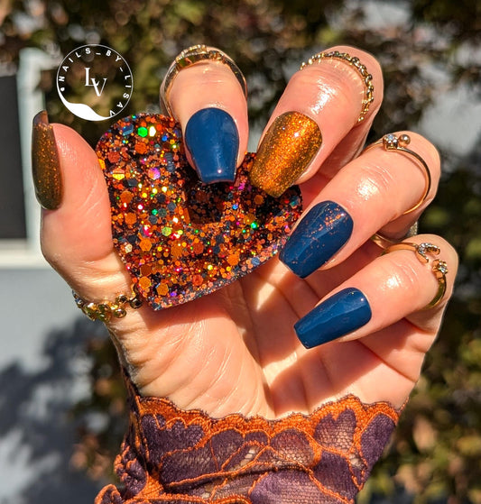 Tiger Eye 10D Cat Eye + Under The Stars Navy Gel Mani | Tiger Eye - Copper Shimmery Cat Eye | HEMA HPMA TPO 30 Free uv/led | 15ml | Gel Nail