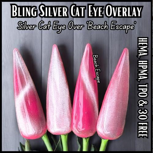 Silver Cat Eye | Clear Base | Overlay On Any Color | HEMA, HPMA, TPO Free uv/led | 15ml Bottle | Soak Off | Gel Nail