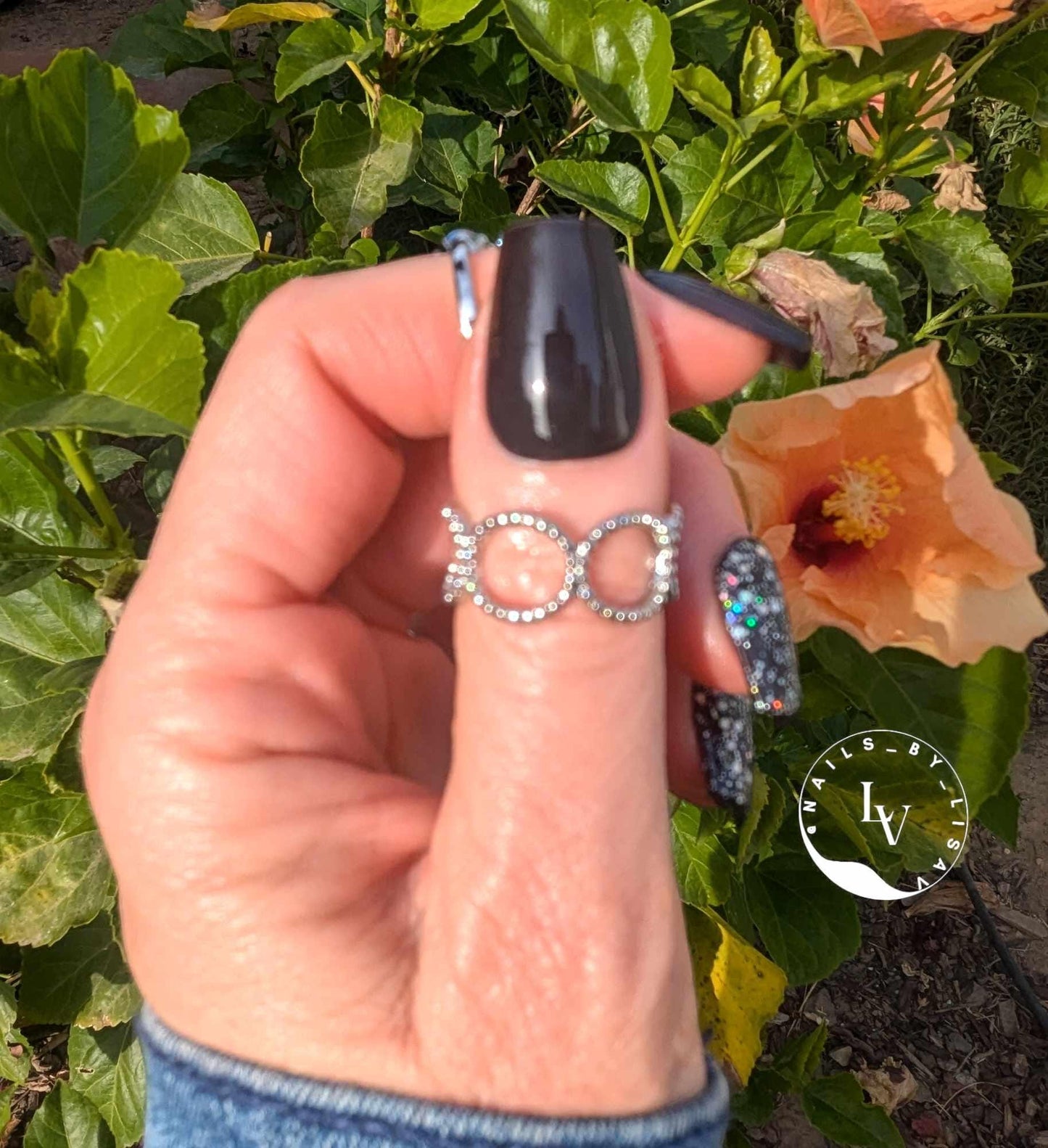 Deepest Desire Silver Sparkle Gel Mani - Near Black Solid Gel - Silver Sparkle Holo Glitter Gel - HEMA, HPMA, TPO Free