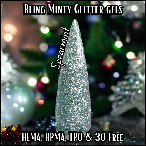 Minty Glitter Gels - Peppermint and Spearmint Glitter Gels, Silver Glitz Glitter Gel - HEMA, HPMA, TPO
