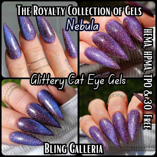 Royalty Glitter Cat Eye Gel Polish | Nebula, Inferno, Pandora | Glittery Cat Eye | Intense Sparkle | HEMA, HPMA, TPO, 30 Free uv/led |