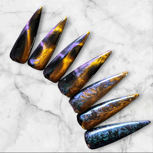 10D Cat Eye Gel Marble Design | Show Off | Tiger Eye | Chameleon Shimmery Cat Eye | HEMA, HPMA, TPO, 30 Free uv/led | 15ml | Gel Nail