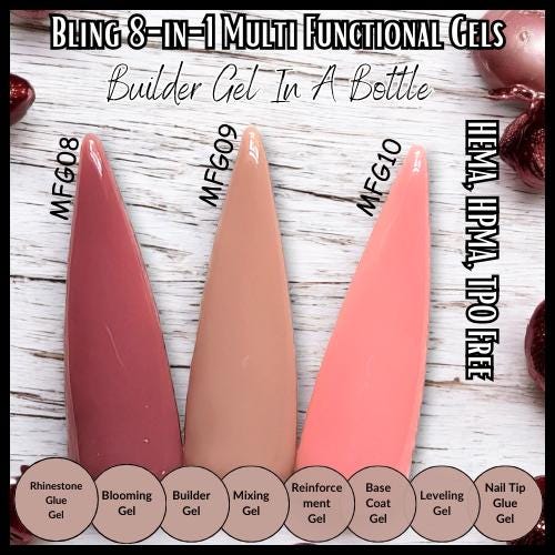 8 in 1 Multi Functional Gel | MFG09 | Builder, Base, Blooming, Nail Glue, Mixing, Leveling, Rhinestone | HEMA, HPMA, TPO Free uv/led | 15ml