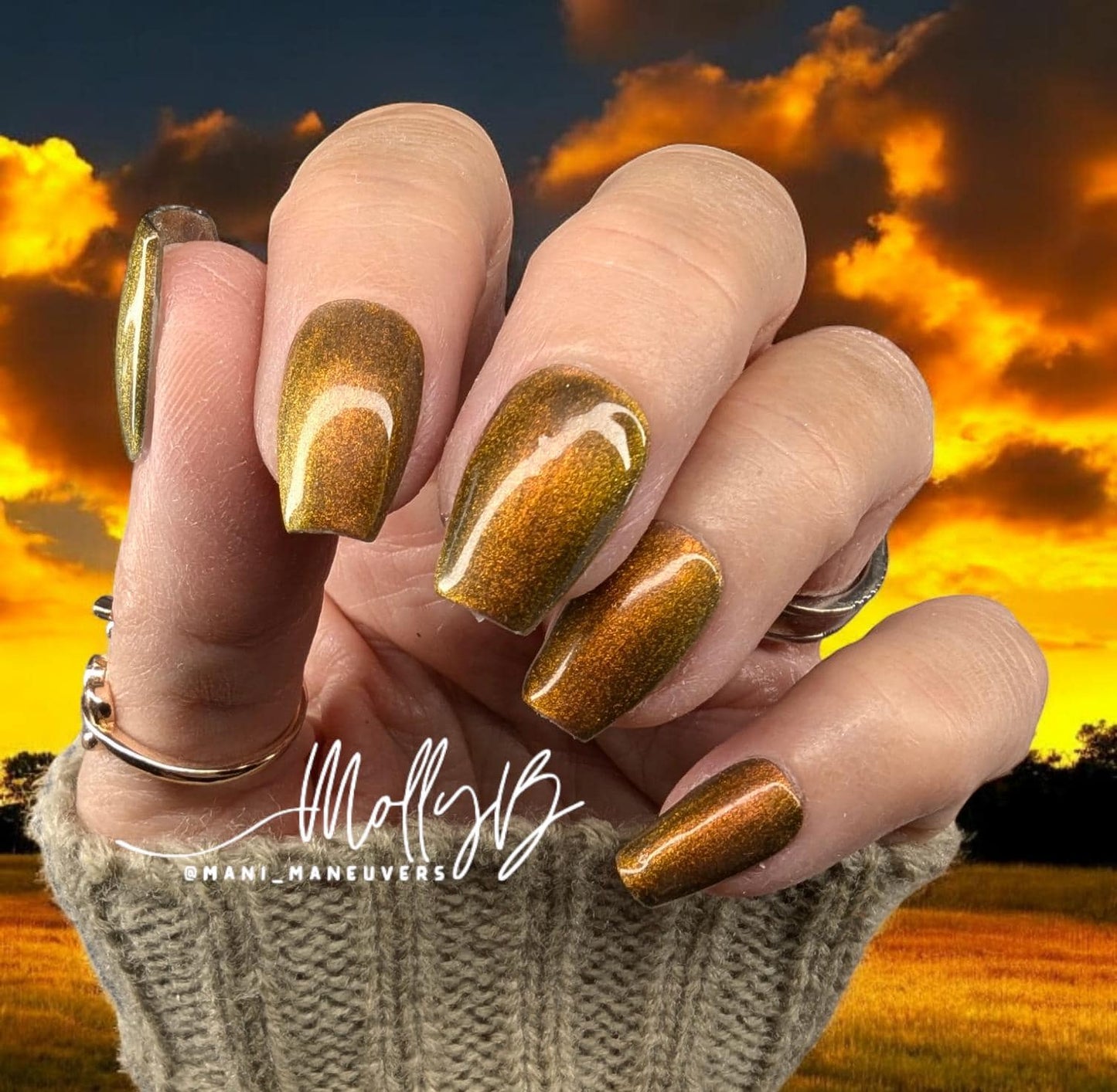 Tiger Eye 10D Cat Eye Gel with Stamping Gel and Holographic Chrome Mani | Tiger Eye - Copper Shimmery Cat Eye | HEMA, HPMA, TPO Free
