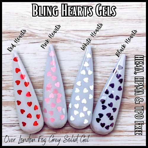 Hearts Gels | Red | Pink | White | Black| In a Clear Top Coat Gel | HEMA, HPMA, TPO Free