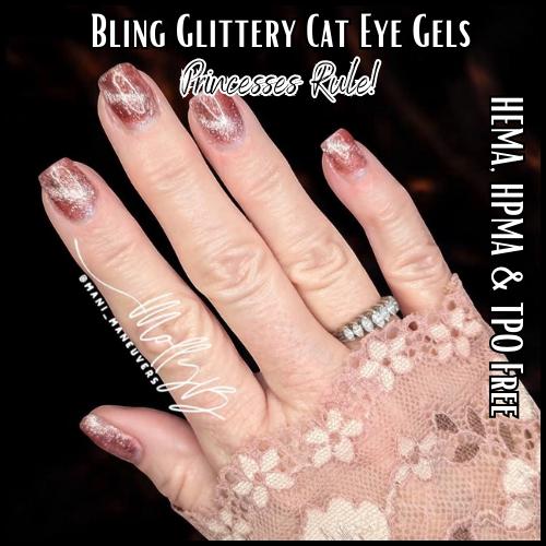 Princesses Rule! Glittery Cat Eye Mani | Pink Glitter Cat Eye Gel | HEMA, HPMA, TPO, 30 Free uv/led | 15ml | Soak Off |
