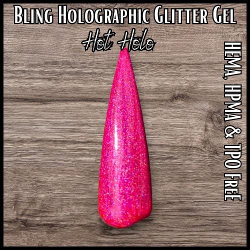 Flashbulb Holographic Hot Pink Gel with Love Potion Glitter Gel Mani | HEMA, HPMA, TPO Free uv/led | 15ml | Soak Off | Gel Nail